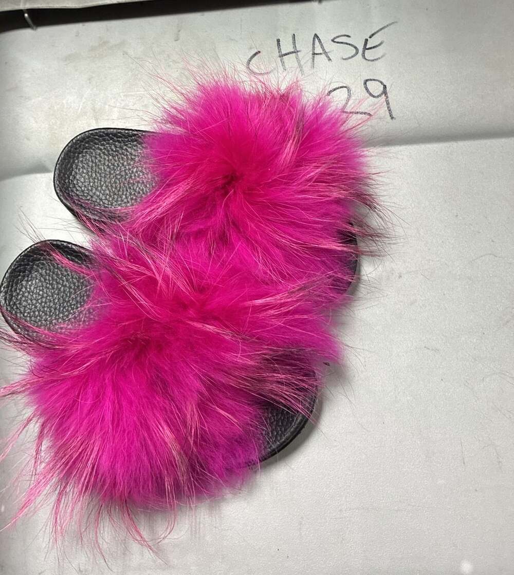 Fuzzy Pink Fur Slide Sandals Size 12 Kids